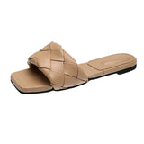 Weave Slippers 2021 Summer New Trend Simple Flat Shoes Ladies Diamond Lattice Mules Shoes Sexy Open Toe Ladies Flip