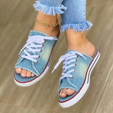 Breakj 2025 Summer Canvas Korean Version Of Women's Cool Drag Flat Sandals Denim
