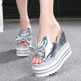 Rabbit Head Wedge-heeled Slippers Women's Summer New In-line Waterproof Platform High-heeled Bow Sandals