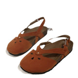 Breakj Retro Simple Hollowed-In-Head Sandals Women's One-Character Buckle With Flat Velvet Back Empty Single Shoes