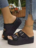 Breakj New Large Size Lame With Denim Double-Breasoned Sandals Slippers Female Wear Summer