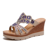 / Summer 2023 New Fashion Rhinestone High Heel Slope Sandals Slippers Women's Loose Cake Thick Bottom One-Word Drag