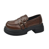 Breakj Women 2023 New Autumn And Winter Thick Sole Simple Foot Pedal Brown British Small Leather Shoes Retro Jk Single