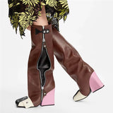 Breakj 2024 New Wedge Super High Heel Square Pedal Fashion Runway Plus Size And Knee Boots Women's