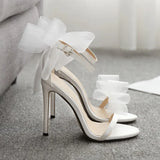 style Fashion Lace Big bowknot Women Sandals 10cm Thin High heels Ankle strap Gladiator Sandals Summer Party Prom