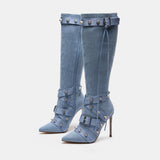 Breakj / Winter 2024 New Versatile Pointed Rivet Boots Thin Heel Ultra High Heel Side Zipper Long Tube Large Size Women's