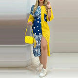 Women Turn-down Collar Flower Print Casual Shirt Dress Fashion Summer Half Sleeves Buttons Cardigan Irregular Elegant