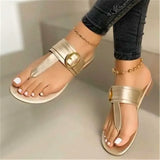 Breakj New Women's Summer Foot Toe Flat Sandals Stylish And Comfortable Metal Buckle Decoration Plus Size