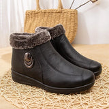 Boots Women Cotton Shoes Black Leather Boots Fur Ankle Booties Velvet Plush Warm Platform Shoes Fashion Designer