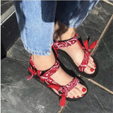 Flat Sandals graffiti Bandana Shoes Summer Outdoor Platform Sandals Open Toe Cute Bow Casual Ladies Beach Shoes