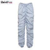Puss Stacked Mid Waist Harem Pants Women Hipster Casual Lace Up Hip Hop Jogger Fitness Trousers Autumn Street
