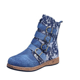 Breakj Autumn And Winter New Martin Boots Women's Embroidery Fashion Flat-Bottomed Boots Belt Buckle Short