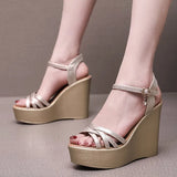 Breakj Super High Slope And 12Cm Fashion Cross With Small Size Women's Shoes One-Word Thick-Bottomed Waterproof Toe Women's