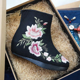 Breakj Boots Embroidered Cloth Boots Women Winter Clip Cotton And Velvet Short Boots With High Slope Heel And High Heel Embroidered