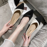 toe suede&leather patchwork flat shoes woman black/beige mixed color loafers women soft bottom ballet flats plus size