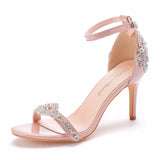 Breakj One-Word With A Hundred Bridal Slender Shoes 11 Cm High Heel White PU High Heel Sandals Ladies Wedding