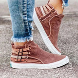 Canvas Shoes 2023 Autumn High Top Belt Buckle Women Casual Loafers Flats Plus Size Zipper Denim Women Shoes Zapatos