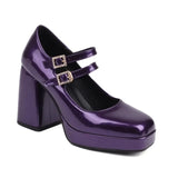Breakj Jane Shoes Square Head Buckle Thick Heel Large Size High Heel Women's Shoes