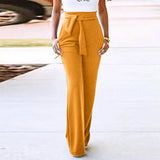 Bandage Waist Casual Black Wide Leg Pant Women Womens Autumn Elegant Fashion Female Red Flare