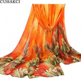 Women's Summer Orange Green Sunscreen Cape Print Scarf Thin Polyester Scarves Spring and Autumn Accessories