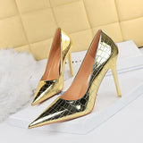 Breakj Sexy Show Thin Shallow Mouth Pointed Ultra High Heel Metal Stone Grain Retro Women's Singles Shoes High