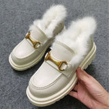 Women Genuine Leather Pumps Loafers Shoes Platform High Heels Metal Decoration Thick Heel Lady Footwear Spring Brown
