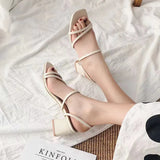 Breakj Fine Sandals Women 2025 New Medium Heds Of Cool Slippers Women Wear Coarse Heel With Women's Shoes Korean Version Of The Square