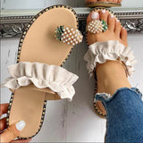 Hot Summer Flat Heel Women Ladies Sandals Toe Ring Bohemia Sandals With Ananas Flat Shoe Outdoor Holiday Slides