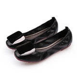 Women Foldable Ballet Flats Soft Square Toe Square Buckle Comfortable Slip on Flat Ballerinas Shoes Woman PU Leather