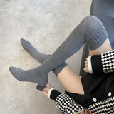 Breakj Stockings Boots Pointed Thin Boots Women Long Tube Knitting Wool Elastic Socks Boots Thick Heel High Heels Over The Knee Boots