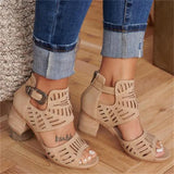 Hollow Out Sandals Mid Heel Summer Ladies Shoes Artificial Open Toe Casual Wedding Pumps Women Sandalias Casual