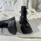 Women Platform Boots PU Leather Martin Boots Black Motorcycle Boots Female Warm Fur Autumn Winter Shoes Woman Ankle
