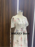 Summer Beach Style Elegant Sundress Woman Short Sleeve Floral Midi Dress Chiffon Casual Fashion Party Dress Office