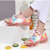 Sneakers Knitted Breathable Women's Vulcanized Shoes Lace Up Casual Flat Shoes Female Spring Ladies Running Shoes