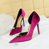 Breakj Banquet Ultra High Heel Shallow Pointed Tip Side Hollow West Shi Suede High Heel