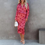 New Casual Fashion Printed Women Vacation Dress Spring Autumn Office Ladies Long Dress Elegant Lapel Button Lace-Up Shirt