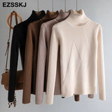 thick Knitted Women high neck Sweater Pullovers Turtleneck Autumn Winter Basic Women Sweaters Slim khaki jacket