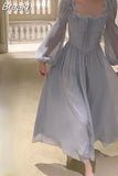 Elegant Lace Midi Dress Even Party Woman 2023 Summer Office Lady Fairy Long Sleeve Dress Chiffon Casual Fashion