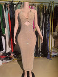 Elegant Fashion Show-Back V Sling Hanging Neck Sleeveless Hot-Slam Drill Long-Smmed Ass Dress Evening Dress Women's