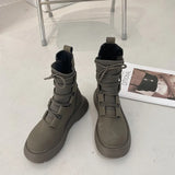 New Retro British Style Fashion Lace Elastic Boots Women All-match Thick-soled