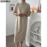 Autumn Winter oversize loose long thick Sweater Dress Women long Sleeve straight maix Dress female warm long knit
