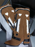 Breakj New 2023 Thick Heel Boots Color Show Western Boots Women's Full Cowhide Plus Size Martin