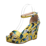 Women Floral Platform Sandals Female Summer Wedges Woman High Heels Thick Bottom Shoes Ladies Buckle Footwear Plus