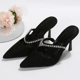 Breakj Summer New Large Size Women's Shoes Casual Diamond Tip Head Thin Heel High Heel Slippers