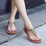 Women Bohemia Buckle Sandals Flat Flip Flops Female Retro Slip On Sandals T-Tied Shoes Fashion Ladies Beach