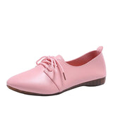 Spring Lace Up Flat Shoes Woman Elegant Soft PU Pointed Toe Fashion British Ladies Casual Female Single Footwear