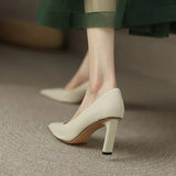And Summer New Korean Version Of Fashion High-Heeled Shoes Pointed Head Shallow Mouth Thick With Solid Color Orange Single Shoes Commuter Work Shoes