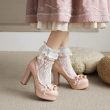 Lolita Shoes Spike High Heels Platform Women Pumps Bow Shoes Cosplay Dress Wedding Party Mary Jane Replaceable Strawberry