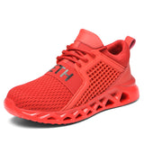 Work Safety Shoes With Steel Toe Cap Stab-Resistant Kevlar Light Rubber Plastic Soles Red Boots Soft Flying Fabric