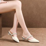 The New Fashionable Water Drill In Summer Goes Out With Baotou Semi-Dragged Heels And Pointed Sandals With Crystal